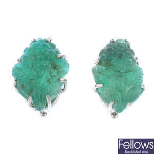 MAPPIN & WEBB - a pair of 18ct gold emerald earrings.