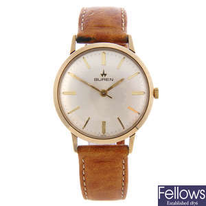 BUREN - a gentleman's 9ct yellow gold wrist watch with an Enicar wrist watch.