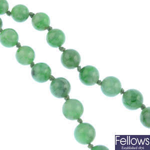 A jade bead necklace.