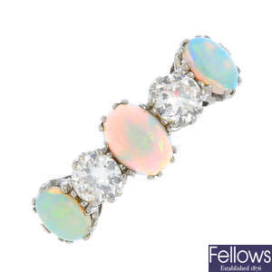 An 18ct gold opal and diamond five-stone ring.