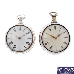 A silver pair case pocket watch by J A Banks with a pair case pocket watch.