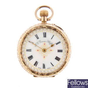 A yellow metal open face fob watch by F.G.Graves.