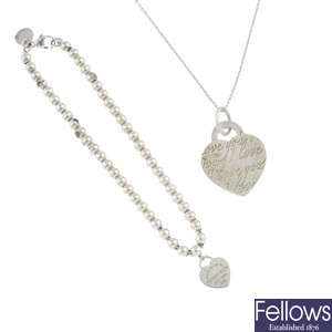 TIFFANY & CO. - an 'I LOVE YOU' pendant and a 'Return to Tiffany & Co.' bracelet.