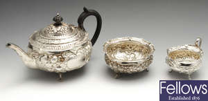 A late Victorian matched silver three piece tea service.