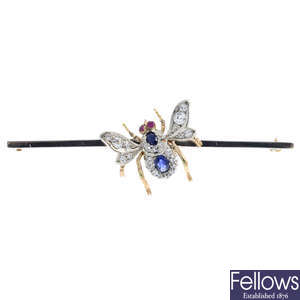 An early 20th century diamond and gem-set insect brooch.