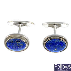 GEORG JENSEN - a pair of silver lapis lazuli cufflinks, no. 44B.