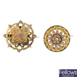 Two late Victorian gem-set brooches.