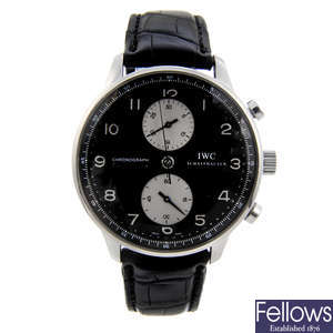 IWC - a gentleman's stainless steel Portuguese chronograph wrist watch.