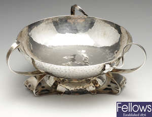 An Edwardian Art Nouveau silver fruit dish.
