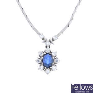 A sapphire and diamond necklace.