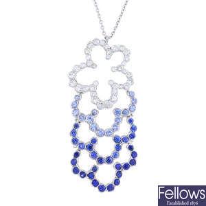 An 18ct gold sapphire and diamond floral pendant.