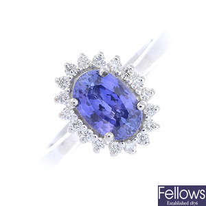 A Madagascan colour change sapphire and diamond cluster ring.