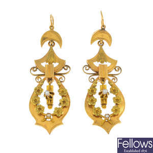 A pair of late Victorian 18ct gold split pearl earrings.