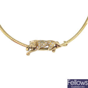 A 14ct gold diamond leopard necklace.
