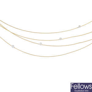 A 14ct gold diamond necklace.