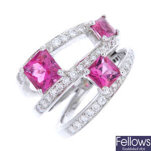 An 18ct gold pink tourmaline and diamond dress ring.