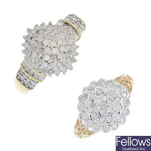 Two 9ct gold diamond cluster rings.
