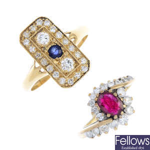 Two 9ct gold diamond and gem-set rings.