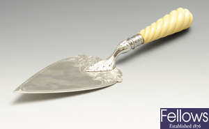 A late Victorian silver and ivory handled presentation trowel.