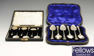 A selection of flatware to include an Edwardian cased set of six silver ice cream spoons, etc.