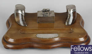 A Birmingham 1901 hallmarked silver mounted mahogany desk stand.