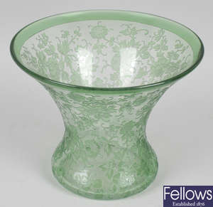 A Richardson's Art Nouveau green and clear cameo glass vase.