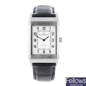 JAEGER-LECOULTRE - a mid-size stainless steel Reverso wrist watch.