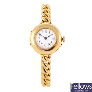 A lady's 18ct yellow gold bracelet watch.