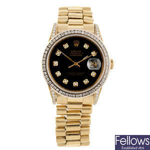 ROLEX - a gentleman's 18ct yellow gold Oyster Perpetual Datejust bracelet watch.