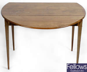 A small 19th century mahogany side table, together with an oval topped drop leaf table, etc.