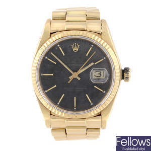 ROLEX - a gentleman's 18ct yellow gold Oyster Perpetual Datejust bracelet watch.