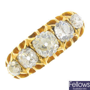 A Late Victorian 18ct gold diamond five-stone ring.