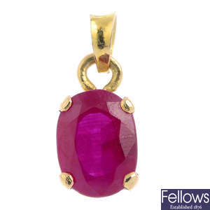 A synthetic ruby pendant.