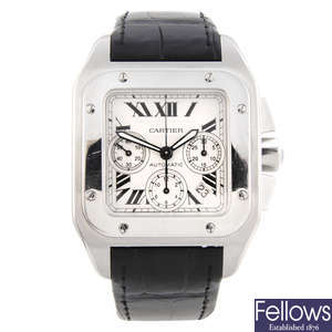 CARTIER - a stainless steel Santos 100 XL chronograph wrist watch.