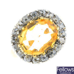 A mid 19th century topaz and diamond cluster ring.
