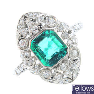 A Columbian emerald and diamond ring.