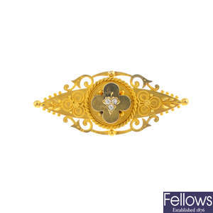 A late Victorian gold diamond brooch.