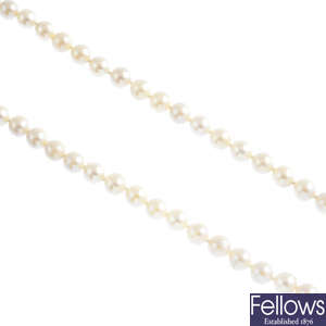 A cultured pearl single-strand necklace, with 9ct gold clasp.