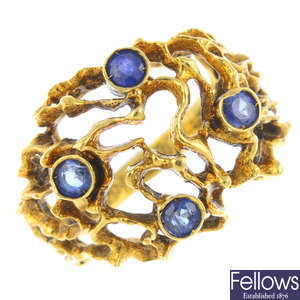 A 1960s 18ct gold sapphire dress ring.
