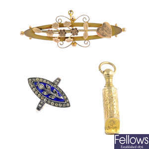 A selection of late Victorian gold and silver gem-set jewellery.