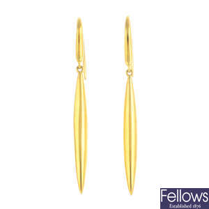 TIFFANY & CO. - a pair of 18ct gold earrings.