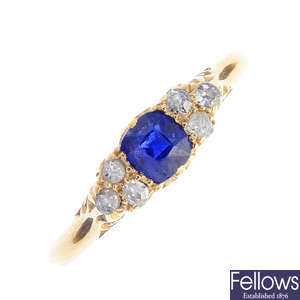 An early 20th century gold sapphire diamond dress ring.