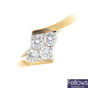 A 9ct gold diamond four-stone ring.