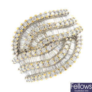 A 9ct gold diamond dress ring.