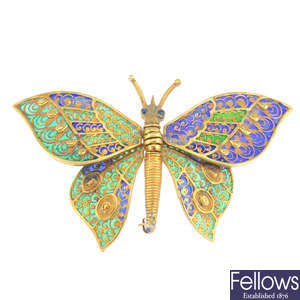 A plique-a-jour enamel butterfly brooch.