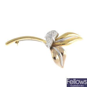 An 18ct gold diamond foliate brooch.