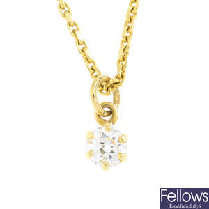 An 18ct gold diamond single-stone pendant, with an 18ct gold chain.