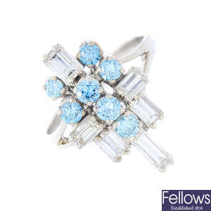 A 1970s diamond and 'blue' diamond dress ring.