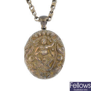 A late Victorian silver locket, with later chain.