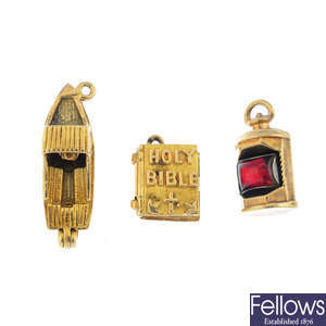 Three 9ct gold charms.